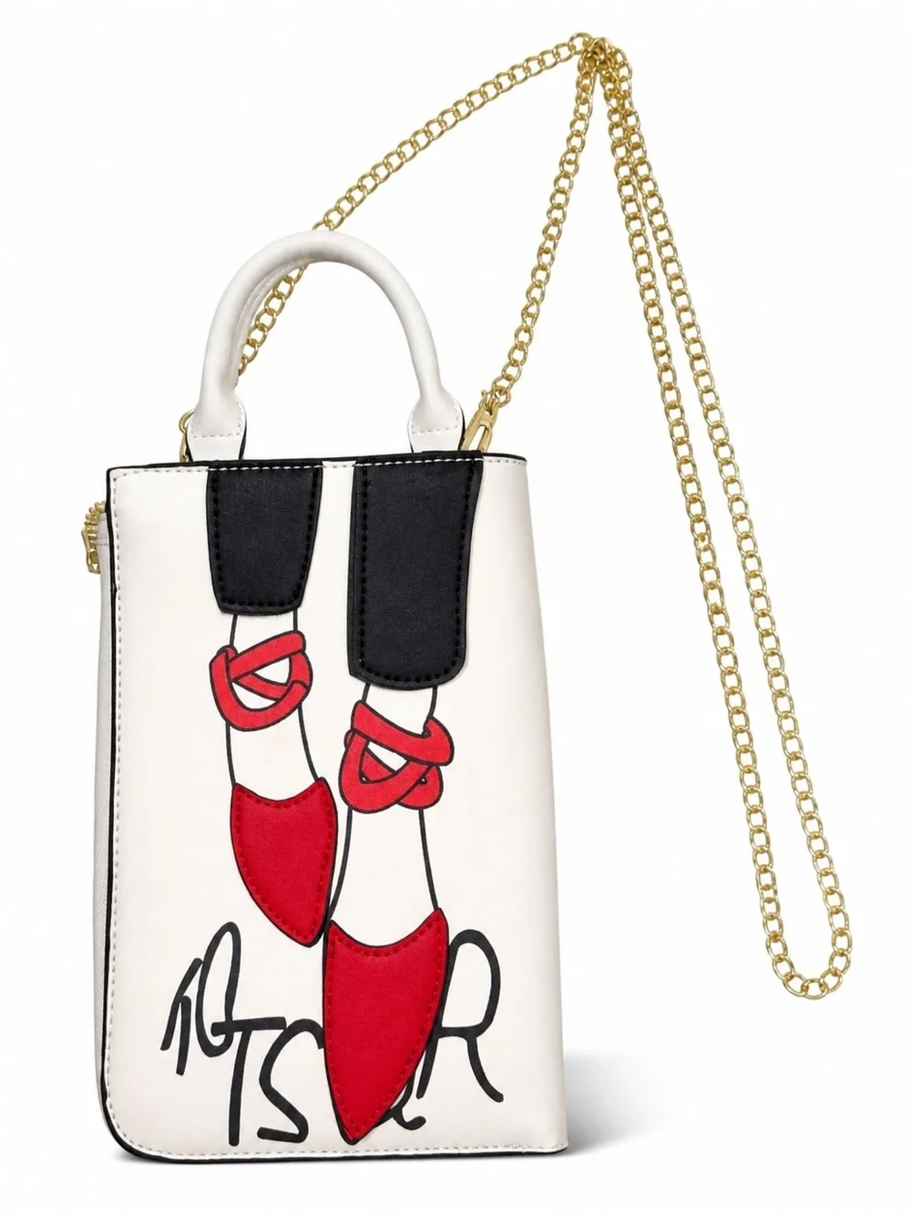 Novelty White Crossbody Bag with Red Shoe Motif